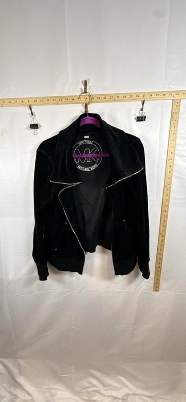 Michael Kors Womens Jacket XL Black Velour Asymmetric As Is Missing Zipper Flaw